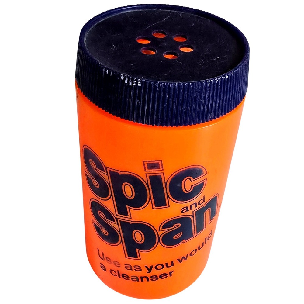 Spic and Span Vintage 1970s Orange Refillable Bathroom Shaker Canister Empty
